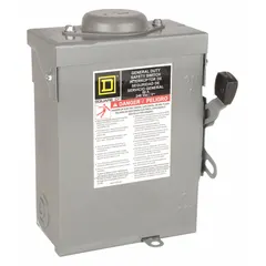 SQUARE D Safety Switch: Non-Fusible, 60 A, Three Phase, 240V AC, Galvanized Steel, Indoor/Outdoor (MPN DU322RB). Key specifications — attr867131: SQUARE D.