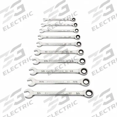 GEARWRENCH Combination Ratcheting Wrench Set: Alloy Steel, Full Polish Chrome, 10 Tools - SAE 12-Point Ratcheting Combination Wrench Sets