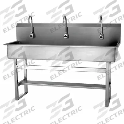 SANI-LAV Wash Station: 45 in Overall Ht, 57 in Bowl Lg, 8 in Bowl Dp, 2 gpm Flow Rate - Three-Station Freestanding Wash Stations with Faucets