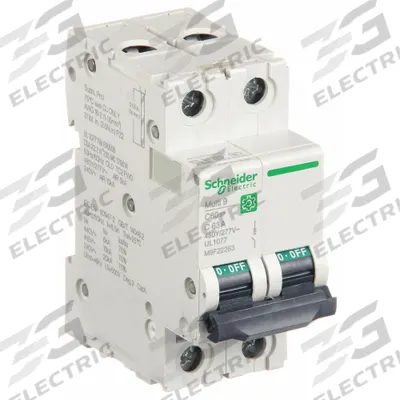 SCHNEIDER Supplementary Protector: 63 A Amps, 10kA at 240V AC, Screw Clamp, C60SP - C-Curve, 2-Pole UL1077 DIN Rail-Mount Supplementary Protectors