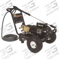 MI-T-M Electric Pressure Washer: Cart, 120 V – Single-Phase, 1,000 psi, 2 gpm, 1 1/2 hp (MPN GC-1002-0ME1). Key specifications — Pump Drive: Direct; Brand: MI-T-M; Water Intake: Cold Water Only.