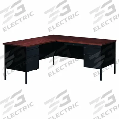 HIRSH L-Shaped Office Desk: Particle Board, Black Matrix/Walnut, 2 Pedestals - L-Shaped Desks