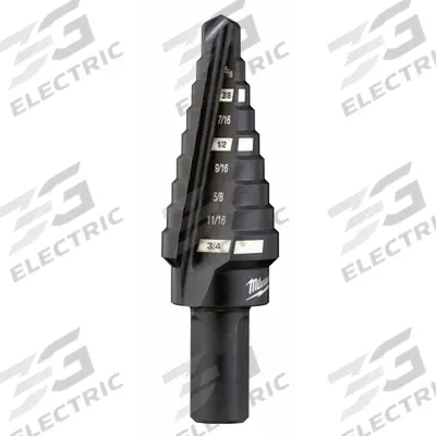 MILWAUKEE Step Drill Bit: 1/4" to 3/4", Black Oxide HSS - High-Speed Steel Step Drill Bits
