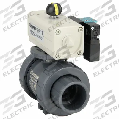 HAYWARD FLOW CONTROL Pneumatically Actuated Two-Way Ball Valve: 1 1/2 in, PVC - PVC Pneumatically-Actuated Ball Valves