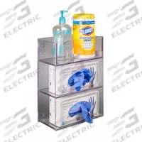 Glove Box Holder: 5 7/8 in Overall Wd, 16 in Overall Ht, 11 3/4 in Overall Lg, PETG, Clear, Wall (MPN GB2BIN-M). Key specifications — Material: PETG; Mounting Location: Wall; Color: Clear; Product Type: Two Glove Box Holder; Total Holding Capacity: (2) Glove Boxes; Brand: POLTEX.