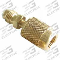 JB INDUSTRIES Adapter: 2 in Lg, 180° Angle, Input 5/16 in Female SAE Right-Hand, A2L Compatible (MPN 33115N). Key specifications — Product Type: Adapter; Brand: JB INDUSTRIES; Manufacturer Part Number: 33115N; Material: Brass.