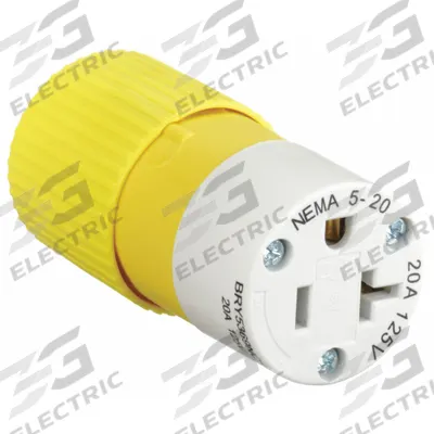 BRYANT Straight Blade Connector: 5-20R, 125V AC, 20 A, 2 Pole, 3 Wire, Yellow (MPN BRY5369NCSY) - General Purpose Connectors