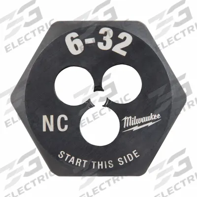 MILWAUKEE Hex Threading Die: #6-32 UNC, 1 in Hex Wd, Black Oxide Carbon Steel (MPN 49-57-5315) - Solid Hex Rethreading Dies