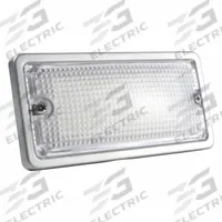 GROTE Dome Light: Rectangular, 12-24V DC, LED, Clear, Gray, 2 3/4 in Overall Ht, 5 3/4 in Overall Lg (MPN 61991). Key specifications — Lens Color: Clear; Mount Type: Screw; Electrical Connection: Blunt Cut; Housing Color: Gray; Brand: GROTE; Operating Voltage: 12-24V DC; Mount Style: Recessed.