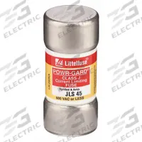 LITTELFUSE Fuse: JLS Series, Class J, Cylindrical Body, Fast-Acting, 45 A, 600 V AC, Non-Indicating (MPN JLS045). Key specifications — attr1287274: JLS; attr211200: LITTELFUSE.