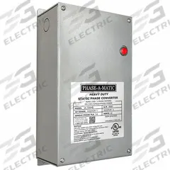 PHASE-A-MATIC Phase Converter: Static, Single, Three, 230V AC, 15 A Input Current (MPN UL-300HD). Key specifications — Output Phase AC: Three; Brand: PHASE-A-MATIC; Input Phase AC: Single; Operating Voltage: 230V AC.