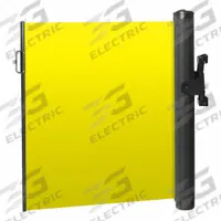 MODUS Mounted Barrier: Fixed Mount, 11 1/2 ft Belt Lg, No Pattern, Yellow, No Legend (MPN ZP+EMB-Y-FML). Key specifications — Frame Color: Black; Brand: MODUS; Belt Color: Yellow.