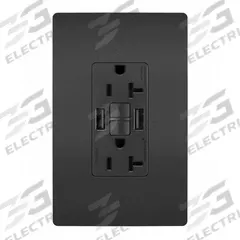 USB Receptacle: Duplex, 5-20R, 2 USB Ports, USB Type A, Black, 125V AC, 20 A, GFCI (MPN 2097TRUSBAABK). Key specifications — Brand: LEGRAND.