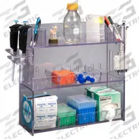 Lab Bulk Bin: 6 1/2 in Overall Wd, 18 3/8 in Overall Ht, 18 3/4 in Overall Lg, PETG, Clear, Benchtop (MPN BENCHTOP18-PIPTRBRK). Key specifications — Material: PETG; Mounting Location: Benchtop; Color: Clear; Product Type: Multi Organizer; Total Holding Capacity: (3) Levels for Misc Lab Supplies; Brand: POLTEX.