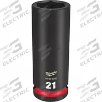 MILWAUKEE Deep Impact Socket: 1/2 in Drive Size, Metric, 21 mm Socket Size, 6-Point, Deep, Friction (MPN 49-66-6282). Key specifications — attr1215501: MILWAUKEE; attr1215515: Black Phosphate; attr1215518: 21 mm.