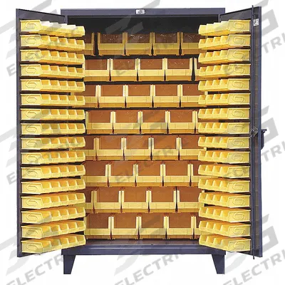 STRONG HOLD Bin Cabinet: 48 in x 24 in 78 in, 0 Shelves, 184 Bins, Yellow, Flush, 12 ga Panel - Standard Bin Cabinets