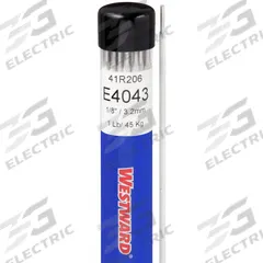 WESTWARD Stick Electrode: Aluminum, E4043, 1/8 in x 14 in, 1 lb (MPN 41R206). Key specifications — Brand: WESTWARD; Tensile Strength (As Welded): 32,000 psi; Yield Strength (As Welded): 20,000 psi.