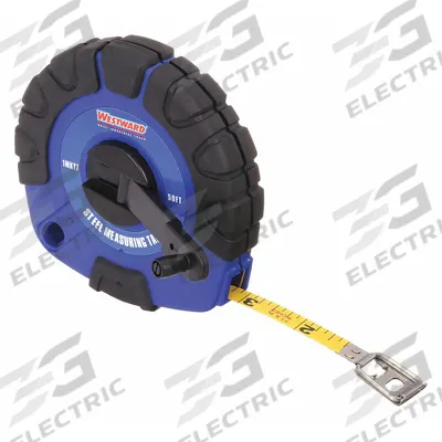 WESTWARD Long Tape Measure: Assisted, 1MKT7, SAE, 50 ft, 1/8 in, Plastic with Grip - Closed-Reel Long Tape Measures