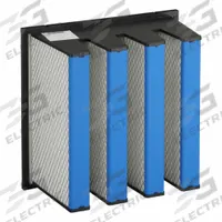 GRAINGER V-Bank Air Filter: 24 in x 24 in x 12 in, Fiberglass, Single Header, 4 Vs, MERV 14 (MPN 44ZU37). Key specifications — Brand: GRAINGER; Frame or Header Material: Plastic; Media Material: Fiberglass; Filters Out: Insecticide Dust.