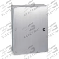 WIEGMANN Enclosure: 304 Stainless Steel, 24 in x 24 in x 12 in, NEMA 12/13/3R/4/4X, Solid Cover (MPN N412242412SSC). Key specifications — Brand: WIEGMANN; Closure Method: 1/4-Turn Latch; Enclosure Material: 304 Stainless Steel; Knockouts: Not Included.