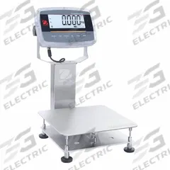 OHAUS Industrial Bench Scale: 11 3/4 in x 11 3/4 in, IP68/IP69K, Column-Mounted, Stainless Steel (MPN D61PW12K1R6). Key specifications — Connection Ports: Infrared Communication Kit; Readability: 0.002 lb/1 g; Brand: OHAUS; Weighing Surface Material: Stainless Steel.