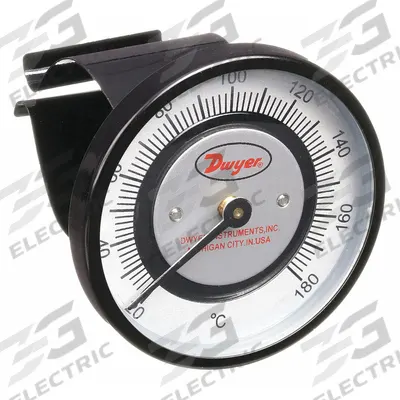 Dwyer Clip Pipe Mount Dial Thermometer: 20°C to 180°C, +/- 2% Accuracy - Clip-On Pipe Surface Temperature Dial Thermometers