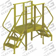 TRI-ARC Crossover Bridge: 2.5 ft Platform Ht, Steel, 1,000 lb Load Capacity, Perforated, 3 Steps (MPN 7CY91). Key specifications — Brand: TRI-ARC; Color: Yellow; Tread Type: Perforated.