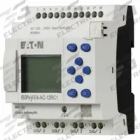 EATON Control Relay: (8) Digital, (4) Relay, 100 to 240V AC : 110/120V DC (MPN EASY-E4-AC-12RC1). Key specifications — attr211240: EATON; attr1072668: Clock Included; attr1075941: (8) Digital; attr1075943: (4) Relay.