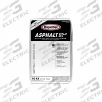 RAPID SET Asphalt Repair Mix: Rapid Set, Cement, 2,500 lb Container Size, Bag, Asphalt Gray, 50 PK (MPN 185480050). Key specifications — Color: Asphalt Gray; Series: Rapid Set; Coverage: 130 sq ft @ 2 in; Brand: RAPID SET; Compatible Materials: Asphalt; VOC Content Range: No VOC.