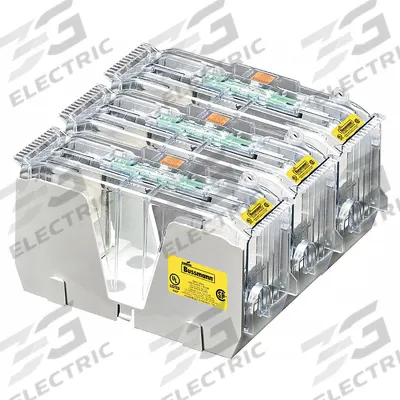 BUSSMANN Fuse Block: Open Block Design, 3 Pole, 600 V AC, Box Lug - Fuse Blocks for UL Class J Fuses