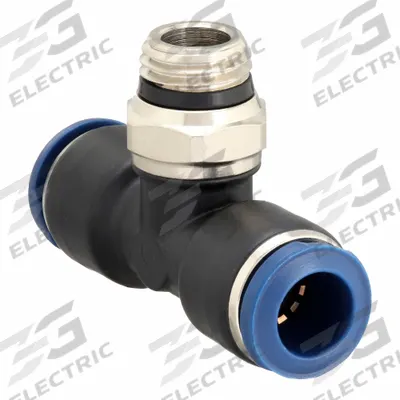 AIGNEP USA Push-Fit Tee Fitting: 3/8 in OD x 3/8 in OD x 3/8 in Pipe Size, Nylon - Nylon & Nickel-Plated Brass Tube Fittings