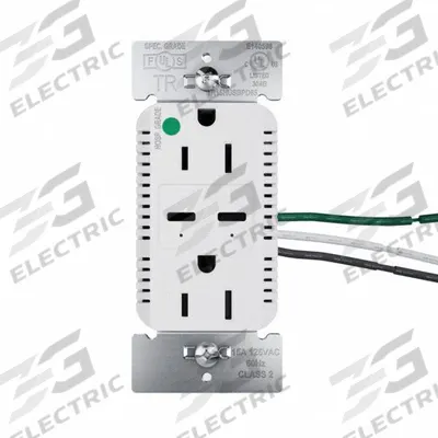 LEGRAND Receptacle: Duplex, 5-15R, 2 USB Ports, USB Type C, White, 125V AC - Hospital-Grade Receptacles with USB Chargers