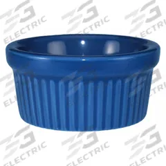 ITI Fluted Ramekin: 3 oz Capacity, Vitrified Stoneware, Blue, Microwaveable, Dishwasher Safe (MPN RAMF-3-LB). Key specifications — Microwaveable: Yes; Oven Safe: No; Brand: ITI; Material: Vitrified Stoneware; Color: Blue; NSF Certified: No; Dishwasher Safe: Yes.
