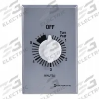INTERMATIC Spring-Wound Timer: 5 min Max, SPST, 277V AC, Wall Plate Included, Silver (MPN FF5MH). Key specifications — Brand: INTERMATIC; Includes Hold: Hold Included.