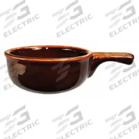 ITI Soup Crock: 12 oz Capacity, 2 1/4 in Overall Dp, 8 in Overall Lg, 5 1/4 in Overall Dia, Caramel (MPN OSC-15-H). Key specifications — Material: Vitrified Stoneware; Brand: ITI; Color: Caramel.