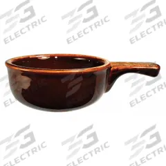 ITI Soup Crock: 12 oz Capacity, 2 1/4 in Overall Dp, 8 in Overall Lg, 5 1/4 in Overall Dia, Caramel (MPN OSC-15-H). Key specifications — Material: Vitrified Stoneware; Brand: ITI; Color: Caramel.