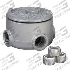 Conduit Outlet Body: Aluminum, GRU, 1 in Trade Size, XAT Body, 17.5 cu in Body Capacity (MPN GRU100-A). Key specifications — Series: For Standard Body; Compatible Conduit Trade Size: 1 in; Thread Gender: Female; Hub Style: Threaded; Cover Included: Yes; Body Style: XAT; Connection Type: Threaded; Back Type: Round.