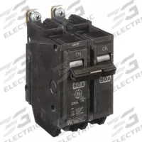 GE Miniature Circuit Breaker: THHQB, 60 A, 120/240V AC, Single Phase, 22kA at 120/240V AC, 2 Poles (MPN THHQB2160). Key specifications — attr195972: 60 A; attr195973: 120/240V AC; attr195974: Single; attr195975: 22kA at 120/240V AC; attr195976: Lighting Panels.