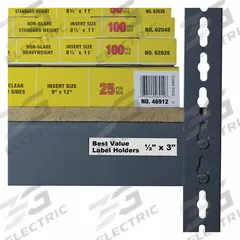 C-LINE Label Holder: 1/2 in x 3 in, Clear, Slide-In, 50 Label Holders, Self-Adhesive, Plastic, 50 PK (MPN 87607). Key specifications — Color: Clear; Label Attachment Type: Slide-In; Finish: Glossy; Mounting Type: Self-Adhesive; Material: Plastic; Brand: C-LINE.