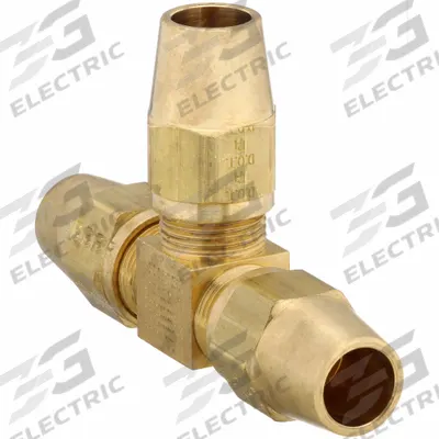 PARKER Compression Tee Fitting: 3/8 in OD x 3/8 in OD x 3/8 in OD Fitting Size - DOT Air Brake Compression Fittings for Copper Lines