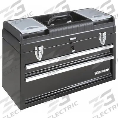 WESTWARD Tool Box: 20 1/2 in W 8 in D 13 3/4 in H, Steel, Black, Padlock - Steel Tool Boxes with Drawers