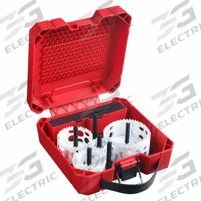 MILWAUKEE Hole Saw Kit: 9 Pieces, 1 5/8 in Max. Cutting Dp, Carbide Tipped - Multi-Material-Cutting Hole Saw Kits
