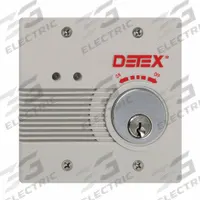 DETEX Exit Door Alarm: 0.5 V DC, Mortise, Gray, Plastic, Horn, 100 dB Sound Level (MPN EAX-2500S GRAY W-CYL). Key specifications — Power Source: Electrically Corded; Brand: DETEX; Cylinder Type: Mortise; Sound Type: Horn; Alarm Body Color: Gray; Alarm Body Material: Plastic.