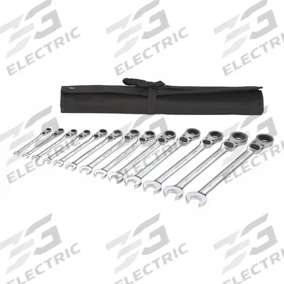 WESTWARD Combination Wrench Set: Alloy Steel, Chrome, 13 Tools - SAE 12-Point Ratcheting Combination Wrench Sets