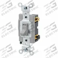 LEVITON Wall Switch: Toggle Switch, 3-Way, Maintained, Gray, 120/277V AC, 15 A (MPN 54503-2GY). Key specifications — Illuminated: No; Voltage Rating: 120/277V AC.