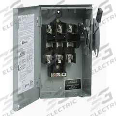 EATON Safety Switch: Non-Fusible, 60 A, Three Phase, 240V AC, Galvanized Steel, Indoor/Outdoor (MPN DG322URB). Key specifications — attr867131: EATON.