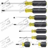 KLEIN TOOLS General Purpose Screwdriver Set: 1-10 Pieces, 8 Pieces, Phillips/Slotted Tip (MPN 85078). Key specifications — attr1205274: KLEIN TOOLS; attr1205269: 1/4 in.