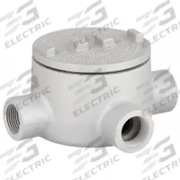 Conduit Outlet Body: Aluminum, GR, 2 in Trade Size, X Body, 76 cu in Body Capacity (MPN GRX200-A). Key specifications — Series: For Standard Body; Compatible Conduit Trade Size: 2 in; Thread Gender: Female; Hub Style: Threaded; Cover Included: Yes; Body Style: X; Connection Type: Threaded; Back Type: Round.