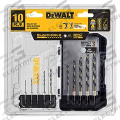DEWALT Hex Shank Drill Set: 10 Pc, 1/8" to 3/8", 135° Split Point, Black & Gold HSS (MPN DWAH1110). Key specifications — attr1239143: Impact Rated.