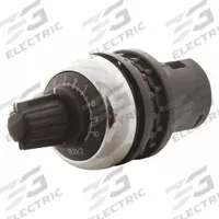 EATON Potentiometer: 22 mm Panel Mounting Size, 1,000 ohm Max Resist Rating, Metallic (Chrome) Bezel (MPN M22M-R1K). Key specifications — Manufacturer Part Number: M22M-R1K; Series: M22; Brand: EATON; Includes Dial Plate: Dial Plate Included; Knob Style: Standard; Bezel Style: Metallic (Chrome).